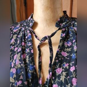 Free People Floral Tie-Neck Blouse